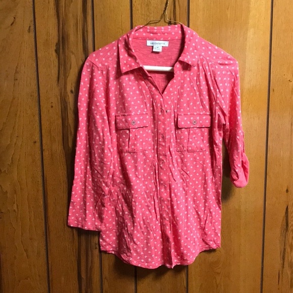 Liz Claiborne rolltab coral/white buttondown top - Picture 3 of 9